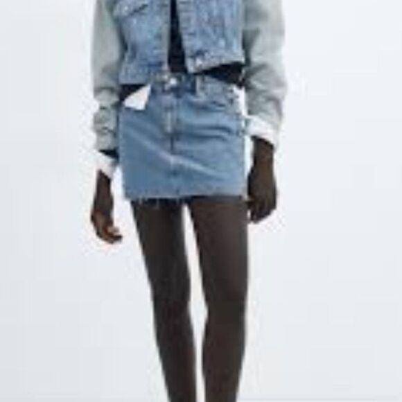 Mango MNG Two Tone Denim Mini Skirt NWT Western Rodeo Boho Size XL - Picture 1 of 11